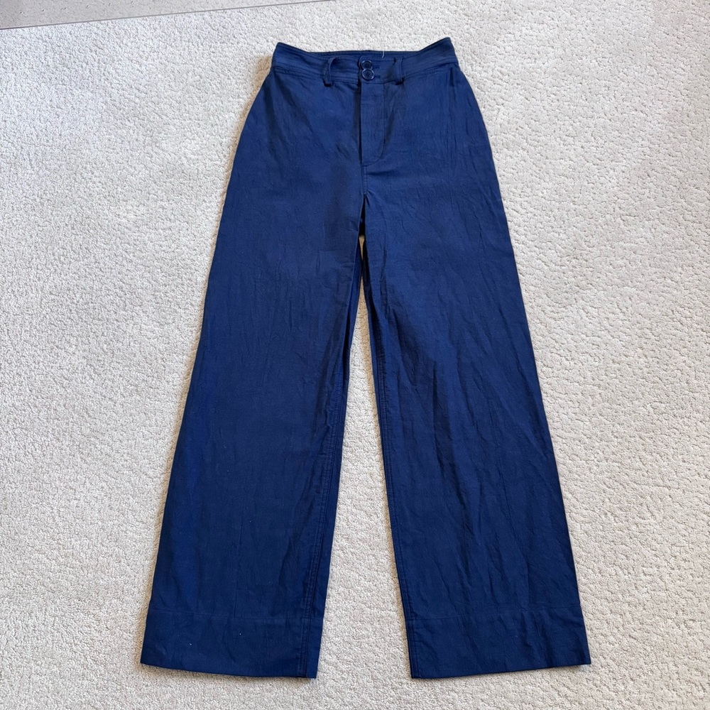Apiece Apart Merida Navy Pant 00 Wide Leg Cropped 100% Organic Cotton